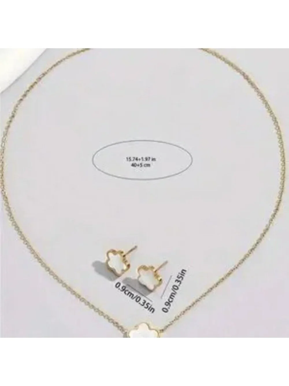 Gold Stainless Steel Flower Necklace Matching Earring Set